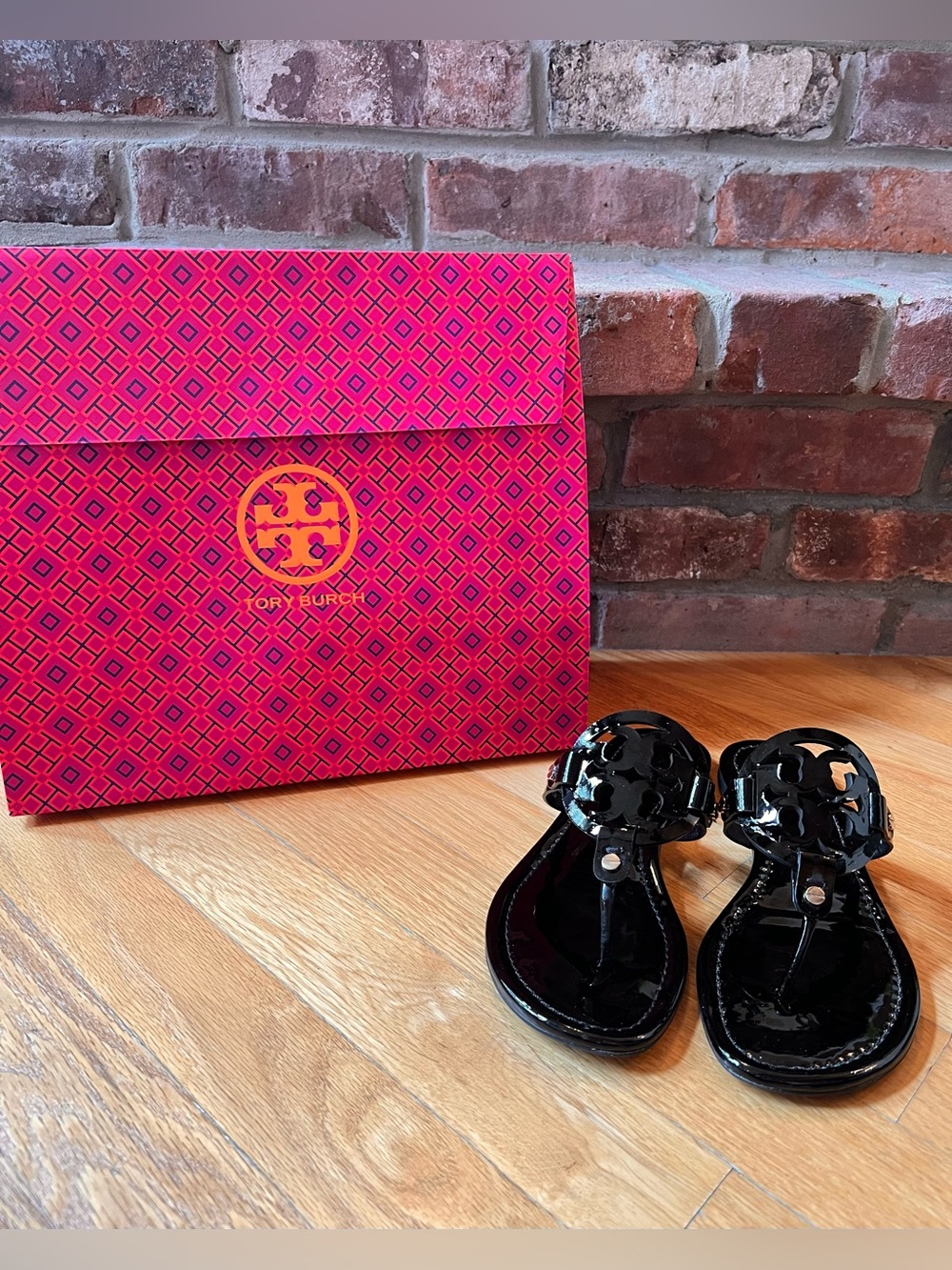 Tory Burch Black Patent Leather Miller Sandals